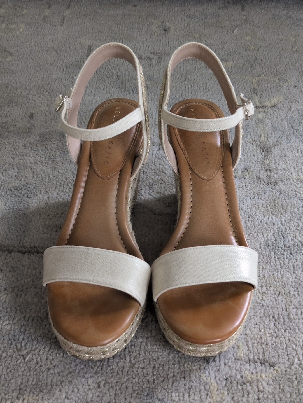 Women's Espadrille Gold Woven Wedge Sandals - Picture 2 of 10